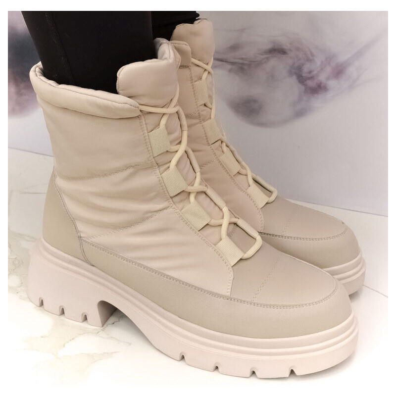 JOHN-C Dámske béžové kožené zimné topánky Vega 60776184