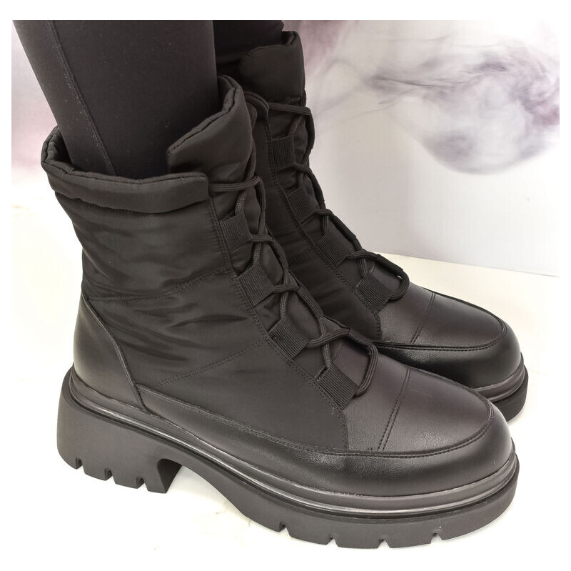 JOHN-C Dámske čierne kožené zimné topánky Vega 60776185