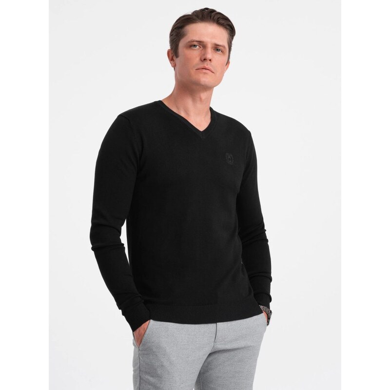Ombre Clothing Klasický čierny sveter s véčkovým výstrihom V1 SWBS 60780636