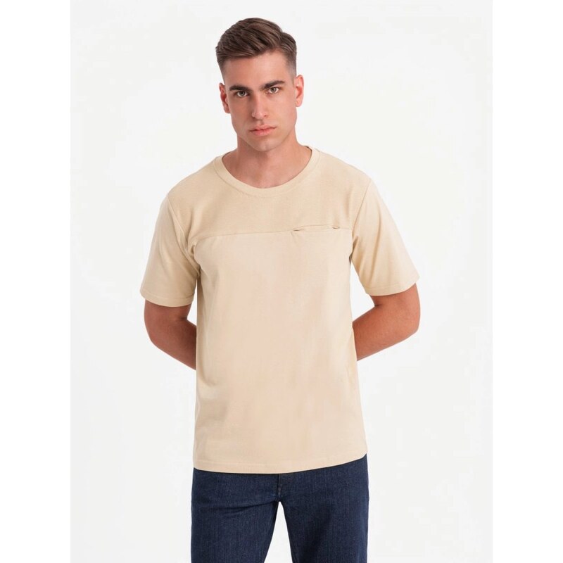 Ombre Clothing Jedinečné béžové tričko s vreckom V1 TSCT-0171 60780642