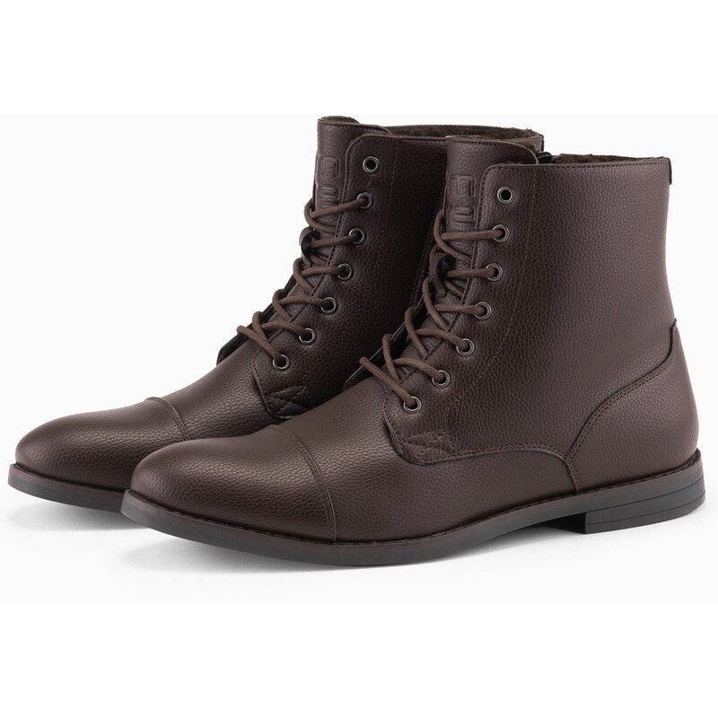 Ombre Mens eco leather shoes with insulated high upper - dark brown 64785761