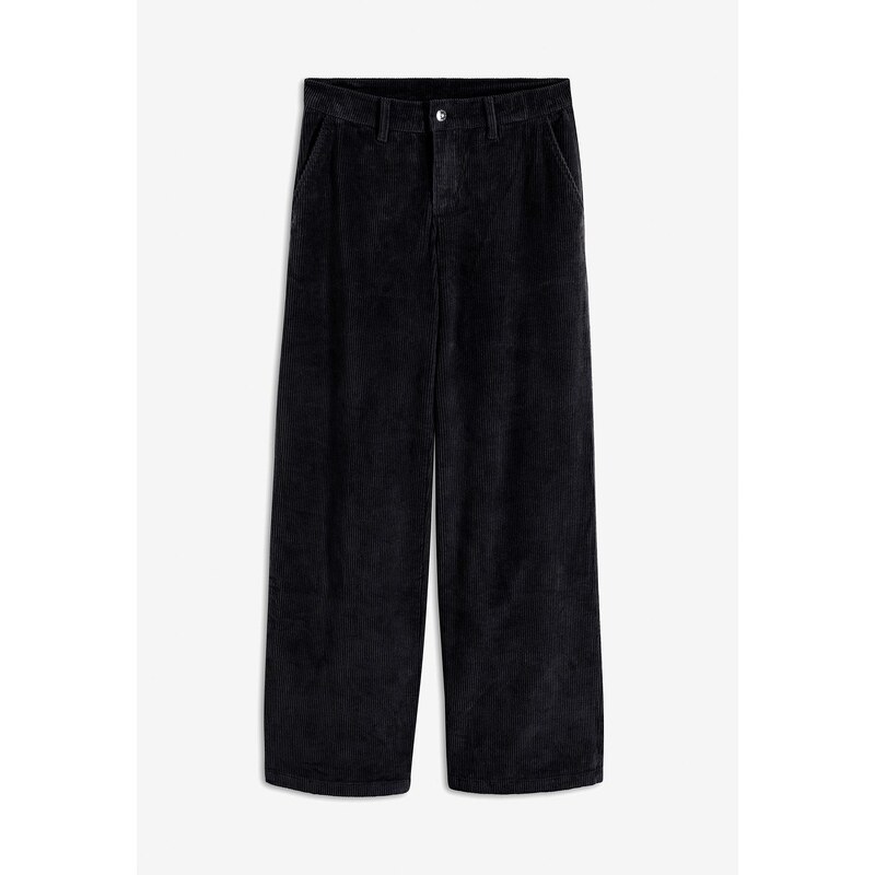 bonprix Široké kordové nohavice, farba čierna 60785085
