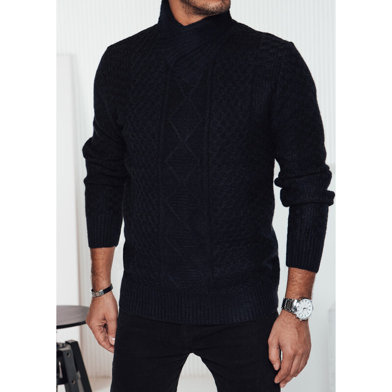 BASIC Čierny pánsky sveter so šálovým golierom WX2253 60785536