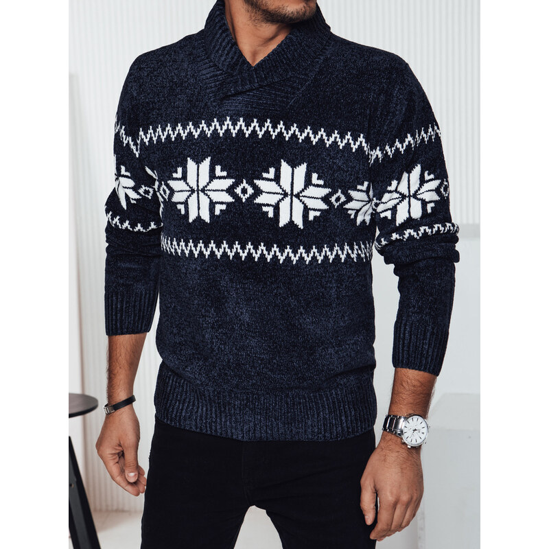 BASIC Tmavomodrý pánsky štýlový sveter s nórskym vzorom WX2272 66991127
