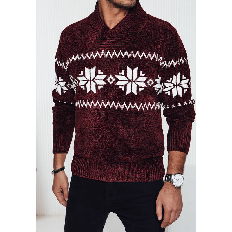 BASIC Vínový pánsky štýlový sveter s nórskym vzorom WX2271 60785563