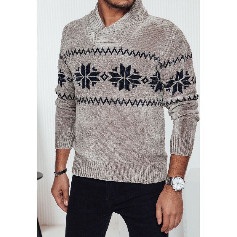 BASIC Béžový pánsky štýlový sveter s nórskym vzorom WX2269 66991126