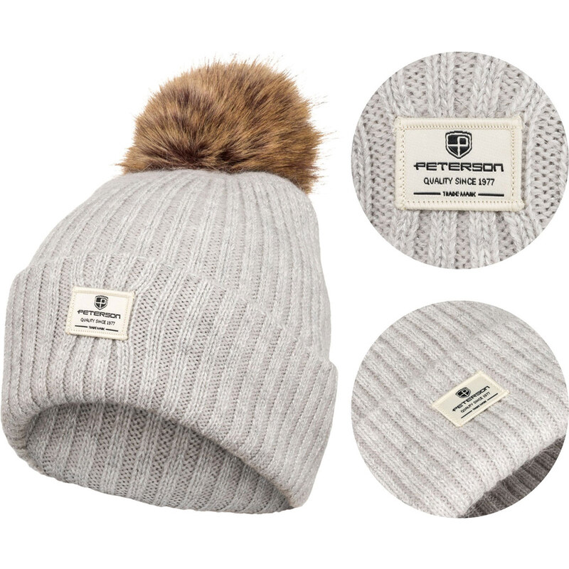 Teplá šedá čiapka s brmbolcom na zimné štýly – Peterson 60788563