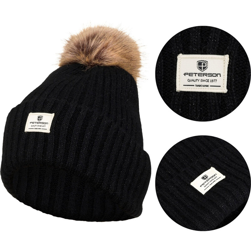 Čierna čiapka s brmbolcom na zimné štýly – Peterson 60788561