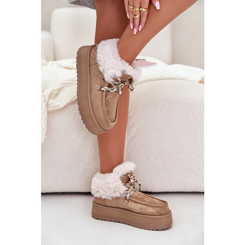 Boto FB2 Nízke dámske snehové topánky na platforme s kožušinou tmavo 60794780