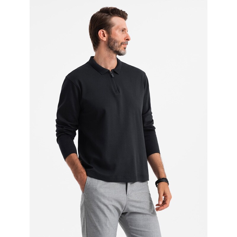 Ombre Mens longsleeve with zippered polo collar - black 64785760
