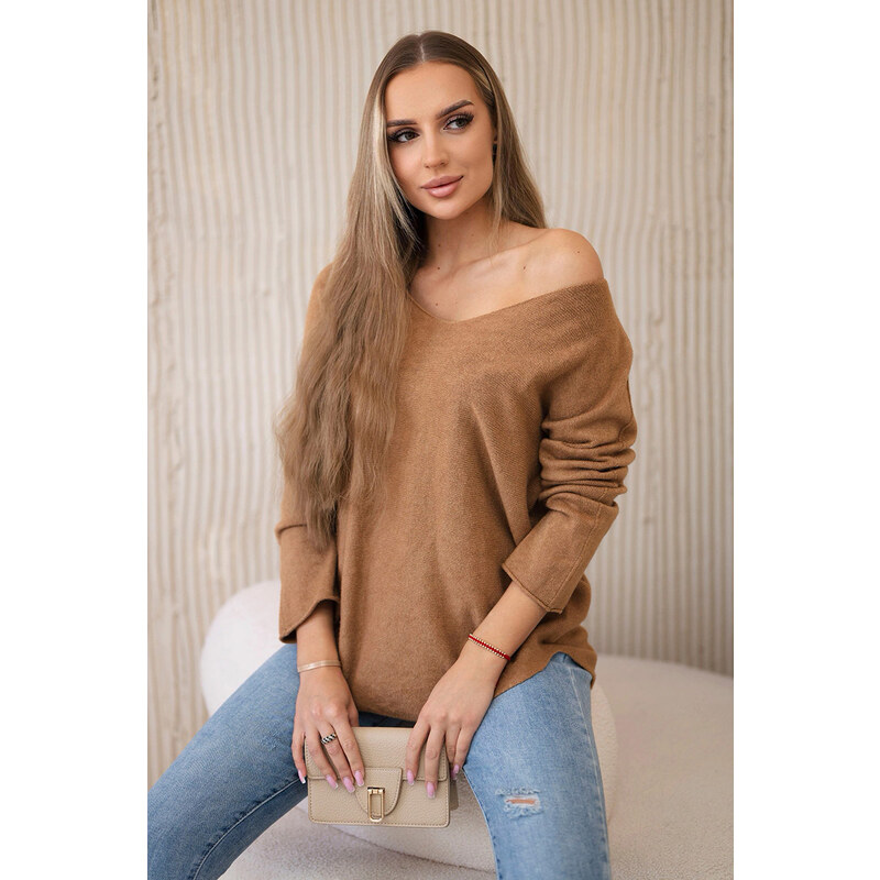 Fashionweek Dámsky sveter ľahký vlnený sveter, výstrih do V K47 60937669