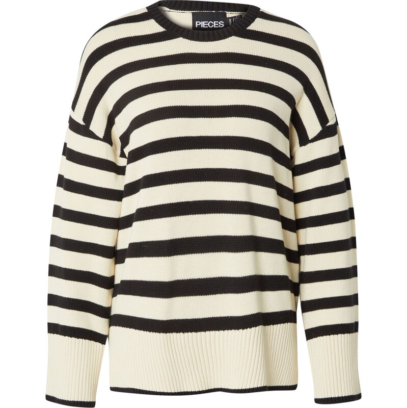PIECES Sveter Ava krémová / čierna 60918717