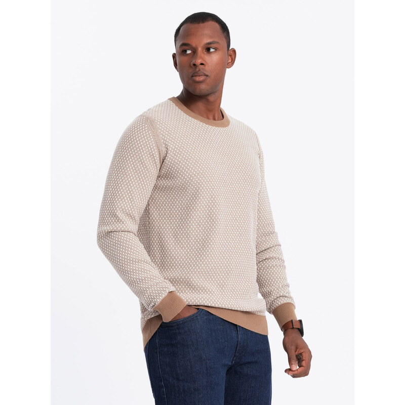 Ombre Mens RELAXED FIT knitted sweater with patterns - light brown 64785790
