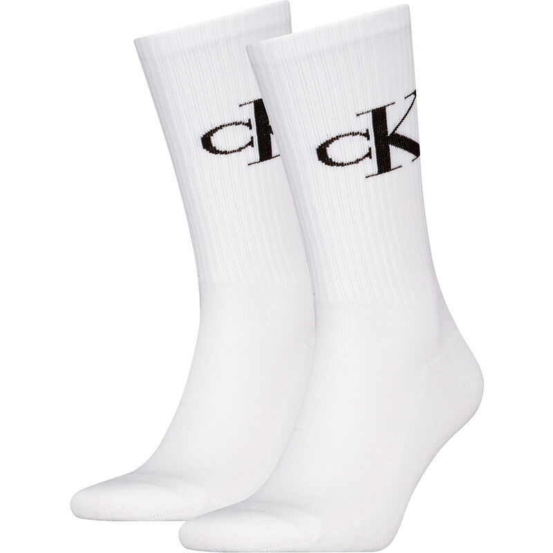 CALVIN KLEIN - pánske ponožky 2PACK CK jeans monogram biele - 60850588