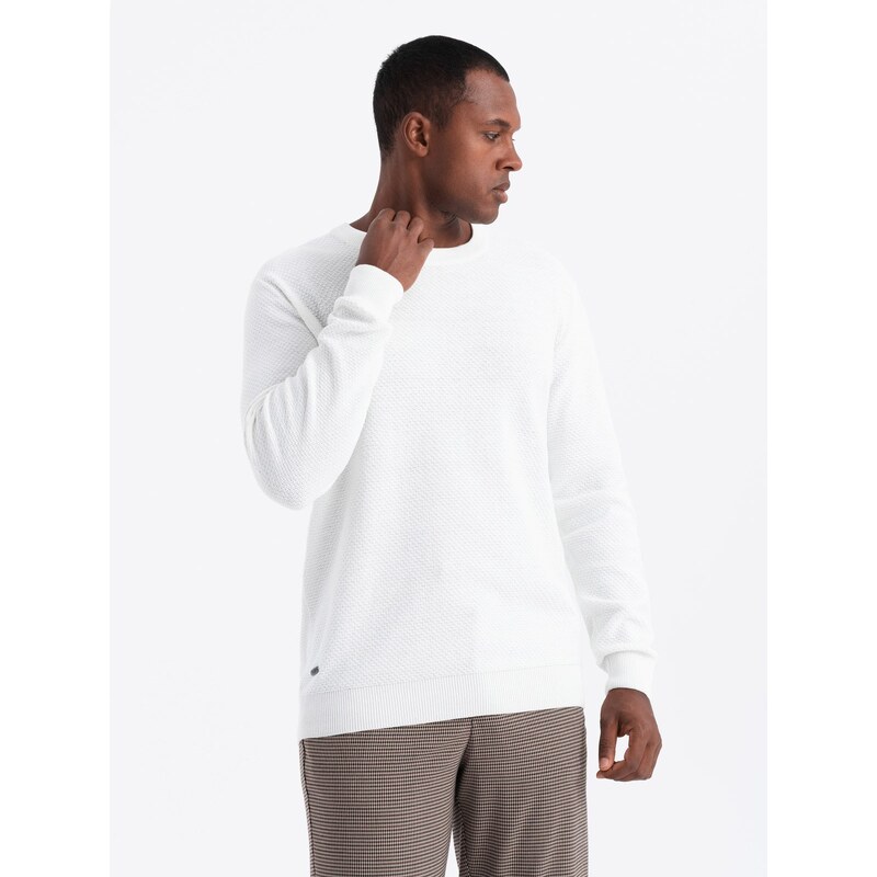 Ombre Mens RELAXED FIT knit sweater in diamond weave - broken white 64785809