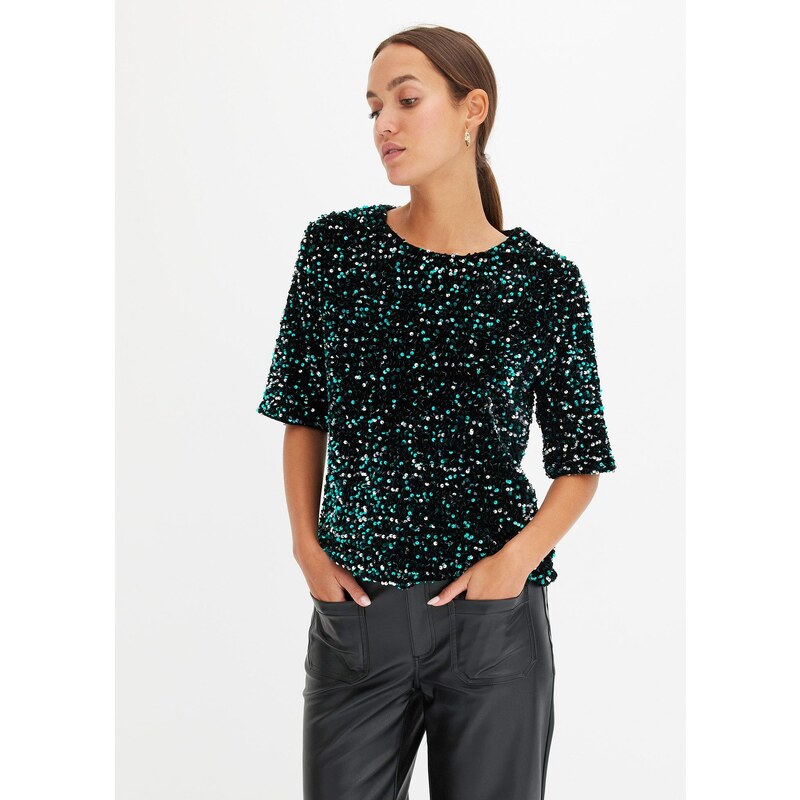 bonprix Flitrované tričko, farba čierna 47784425