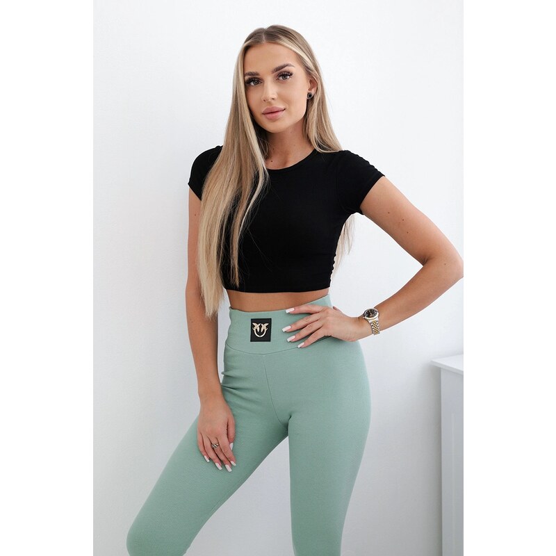 Kesi Ribbed leggings with a high waist dark mint 60708790