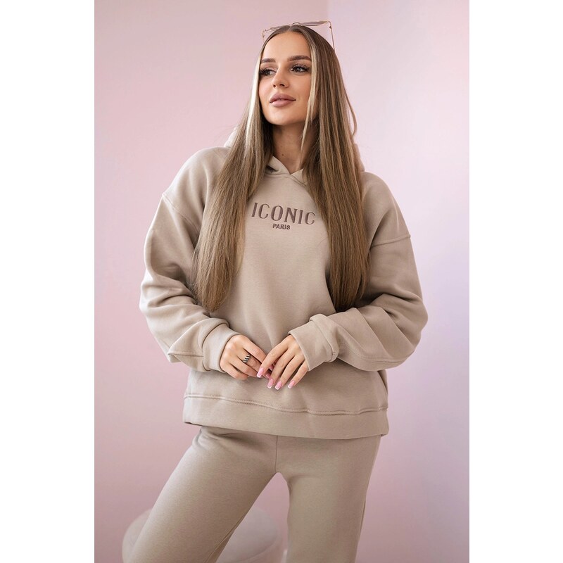 Kesi Insulated cotton set, sweatshirt with embroidery + beige trousers 64785081