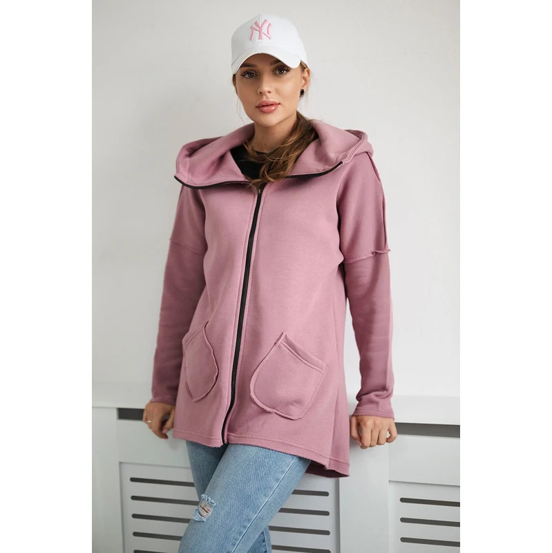 Kesi Insulated sweatshirt with a longer back and pockets in dark pink 64785067