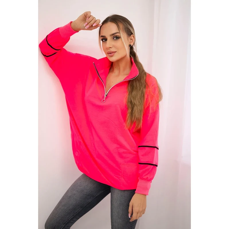 Kesi Sweatshirt with zipper and pockets in pink neon color 64785386