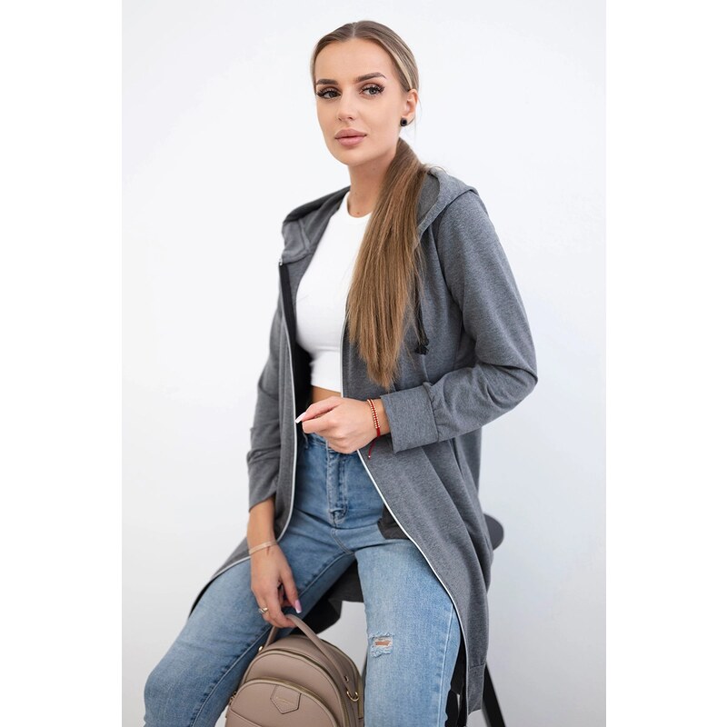 Womens long hoodie Kesi - dark gray melange 60708316