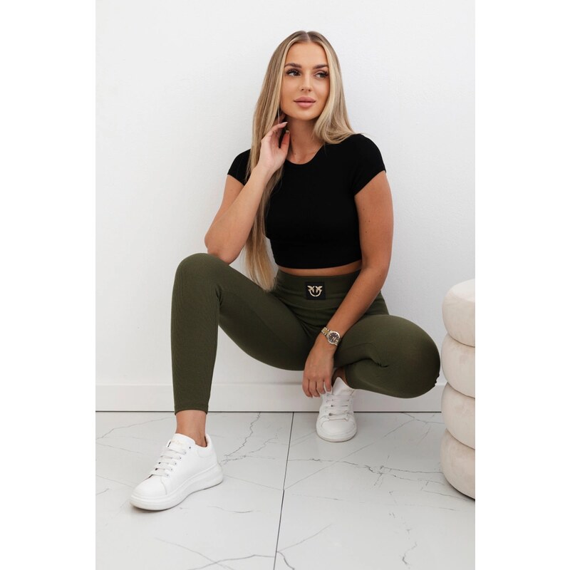 Kesi Khaki ribbed leggings with a high waist 60729569