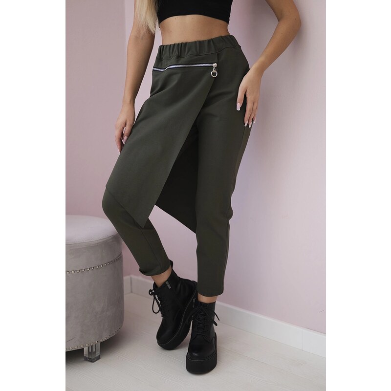 Kesi Włoski Punto Milano winter trousers with decorative khaki zipper 60709192