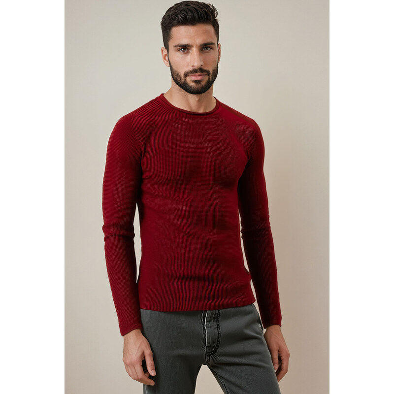 BASIC Vínový pánsky sveter WX2295 61532685