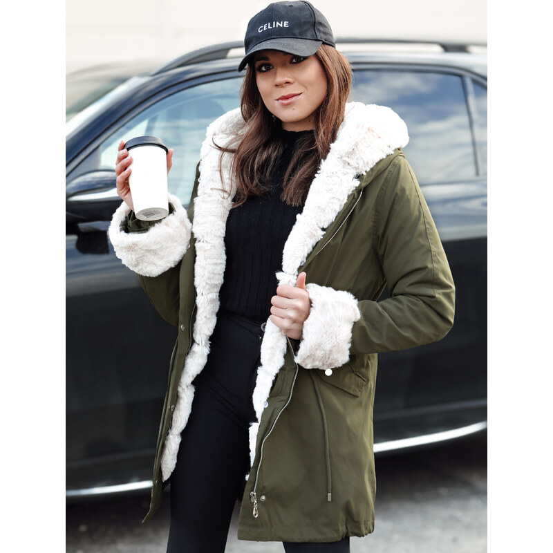 BASIC Tmavozelená dámska zateplená parka s kožúškom STARBURST TY4763 61532688