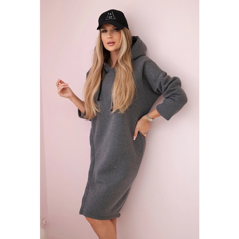 Kesi Dress with a hood and a slit on the side in dark gray 60730297