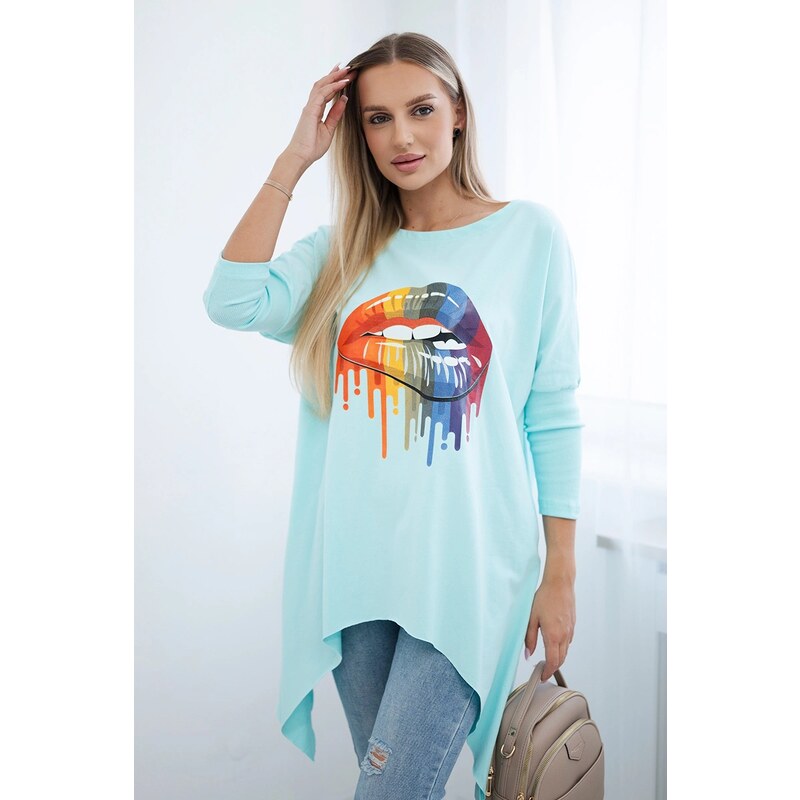 Kesi Oversize blouse with a rainbow mint print 60754106