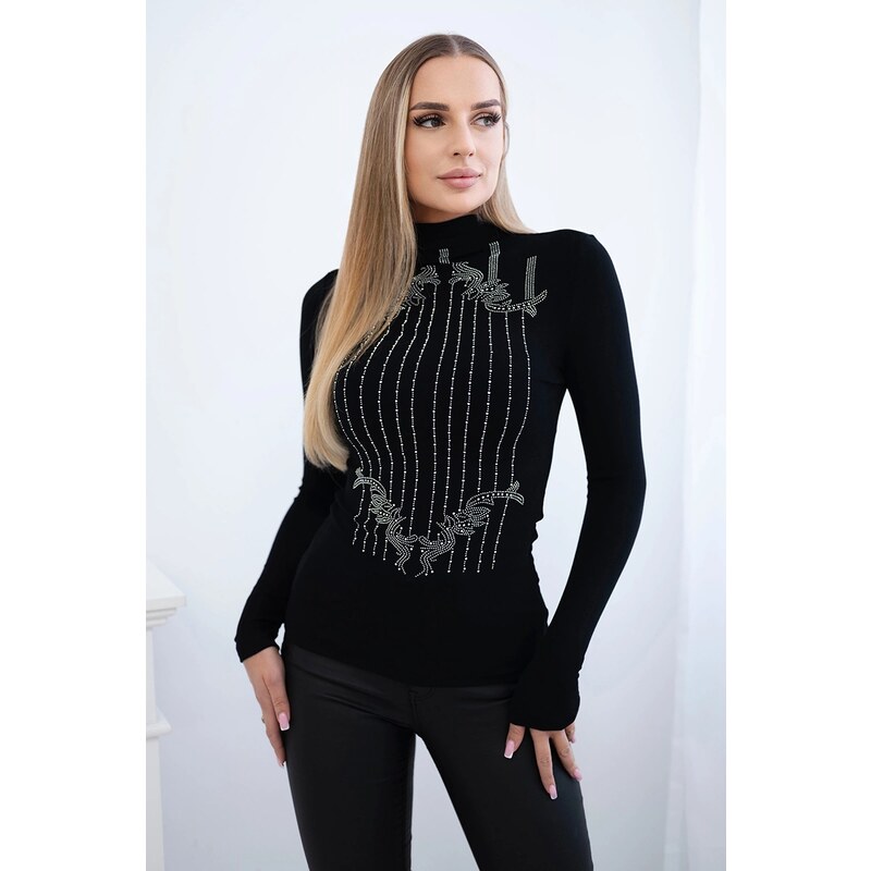 Kesi Knitted blouse with silver zirconia pattern black 60754239