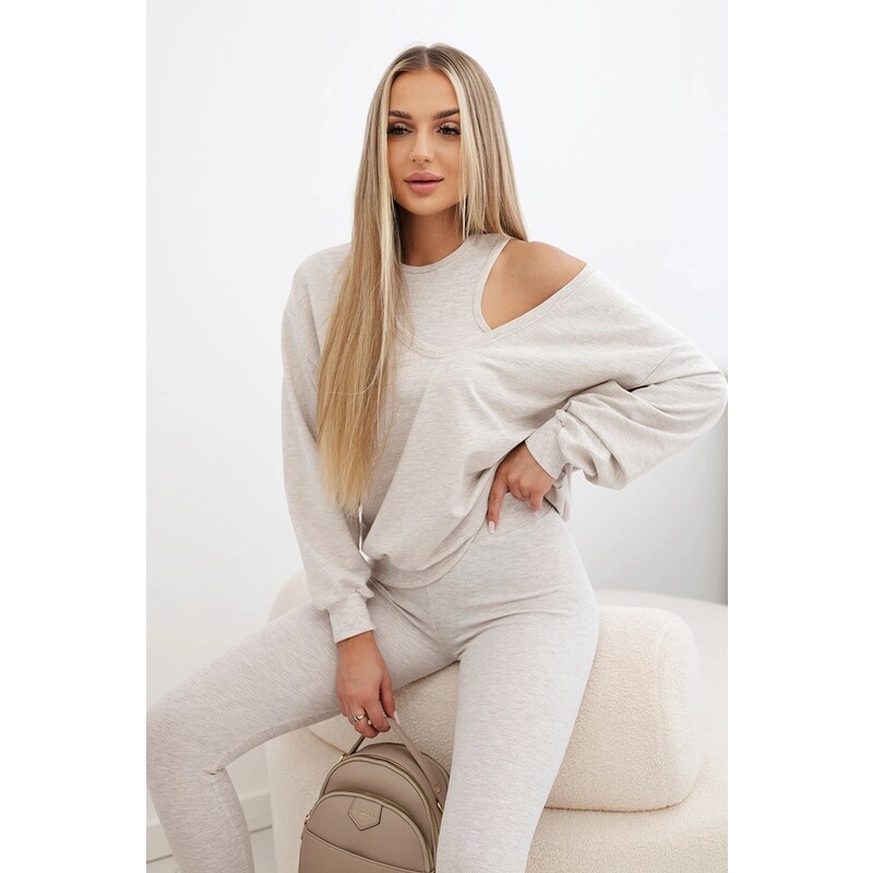 Kesi 3-piece set sweatshirt + top + leggings beige melange 60754653