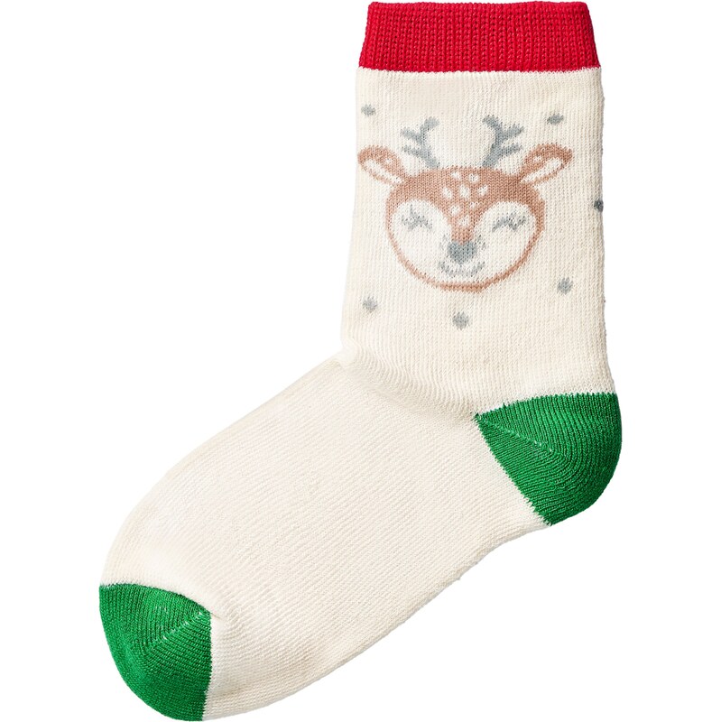 Vlnka Detské ponožky s ovčou vlnou so sobom červeno-zelená 60896338