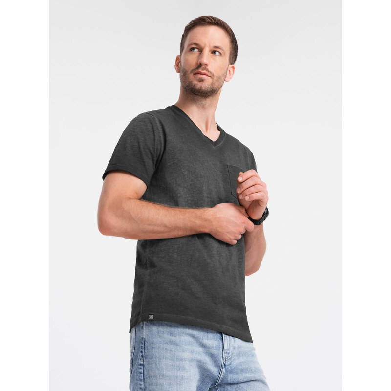 Ombre Mens brindle V-neck t-shirt with pocket - black 54000456