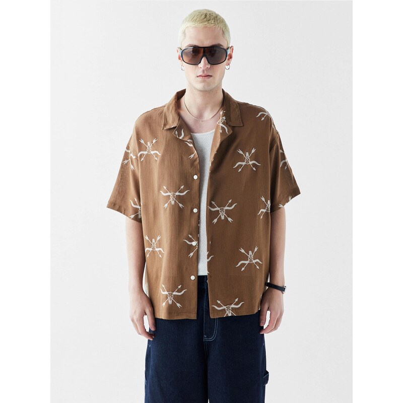 VAMOS CLO Košeľa hnedá / biela 61944203