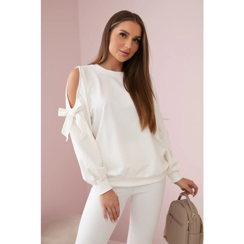 Kesi Set of sweatshirt with bow on sleeves and ecru leggings 64785347