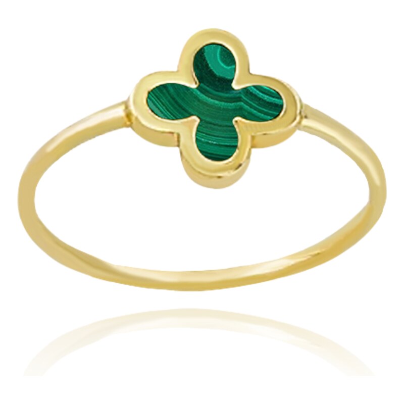 OLIVIE MINET Zlatý prsten čtyřlístek se zeleným malachitem Au 585/1000 65013886