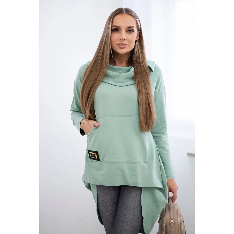 Kesi Sweatshirt with a long back and a hood in dark mint 64785062