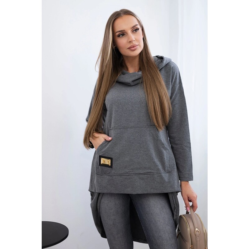 Kesi Sweatshirt with a long back and a graphite hood 64785182