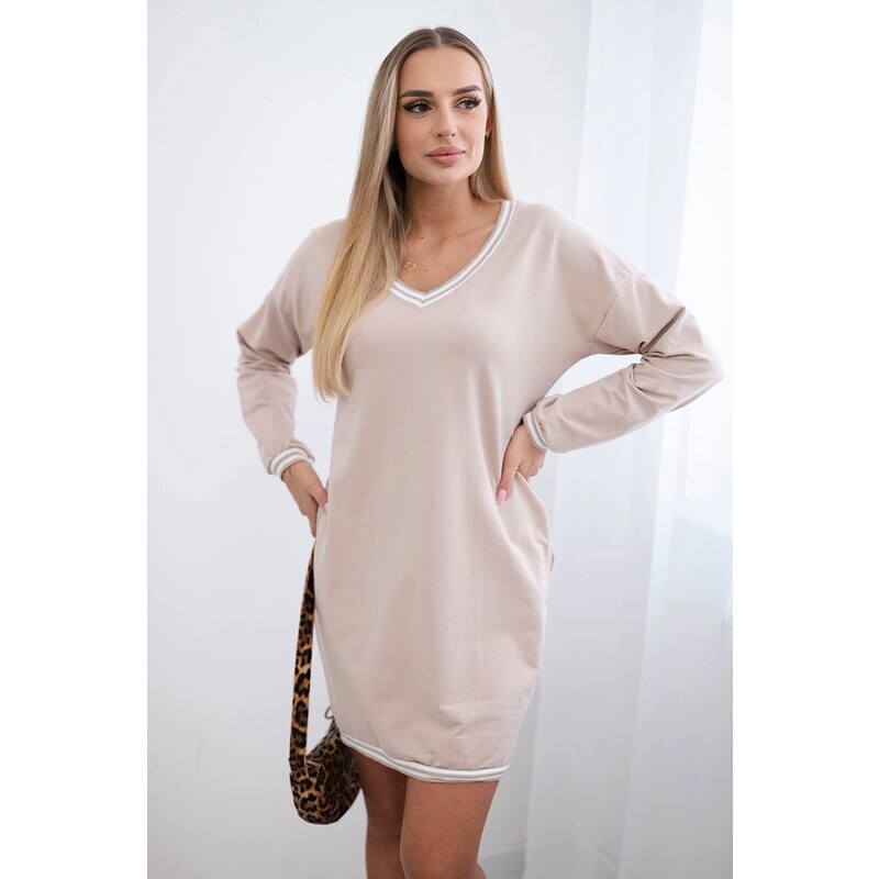 Kesi Dress with pockets and beige V-neckline 60708877