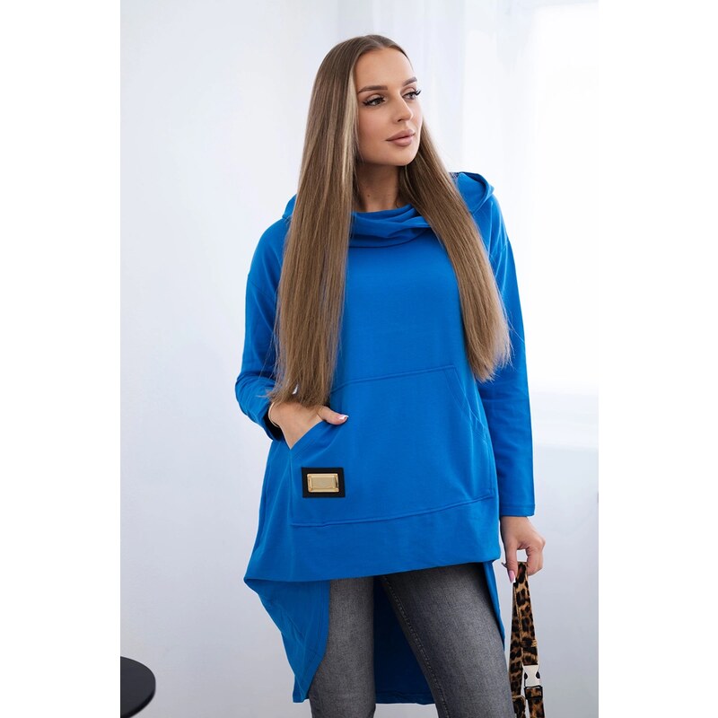 Kesi Sweatshirt with a long back and a hood - purple blue 64785588