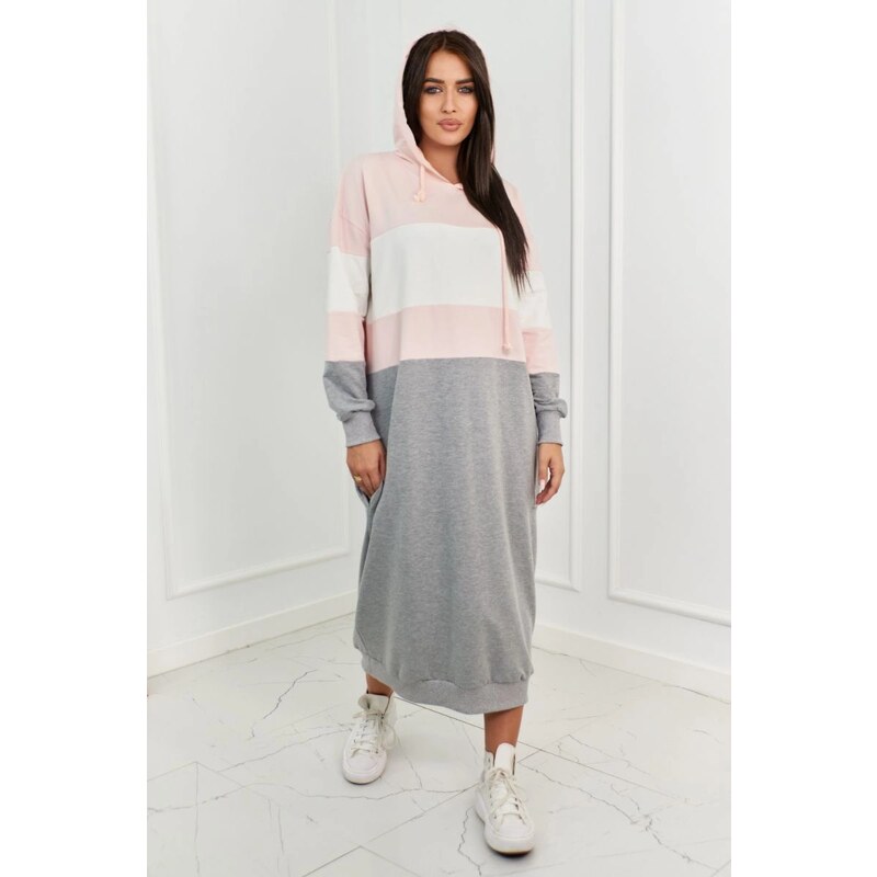 Kesi Three-color hooded dress powder pink + ecru + gray 60754721