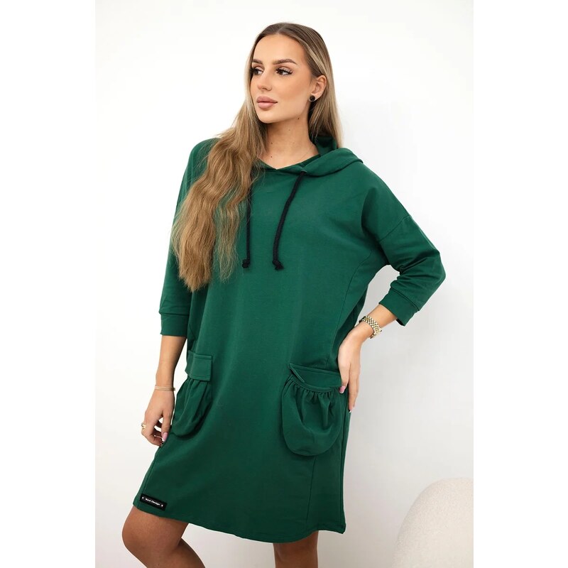 Kesi Dark green dress with a hood 64656505