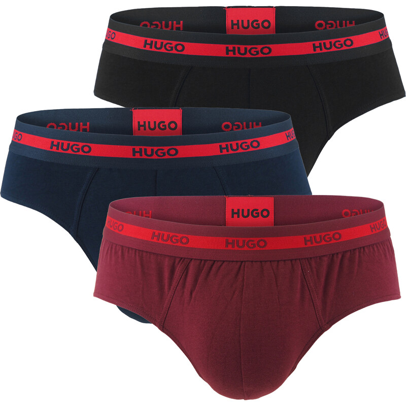 HUGO - slipy 3PACK eco friendl organic cotton burgundy & blue color 60933437
