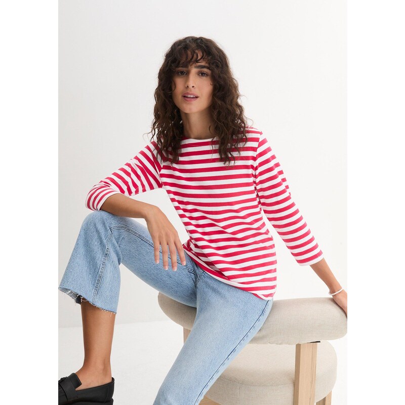 bonprix Tričko, 3/4-rukáv, s lodičkovým výstrihom, farba červená 48067037