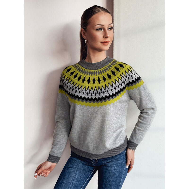 BASIC Svetlosivý sveter so vzorom RUBY GLOW MY2376 61532585