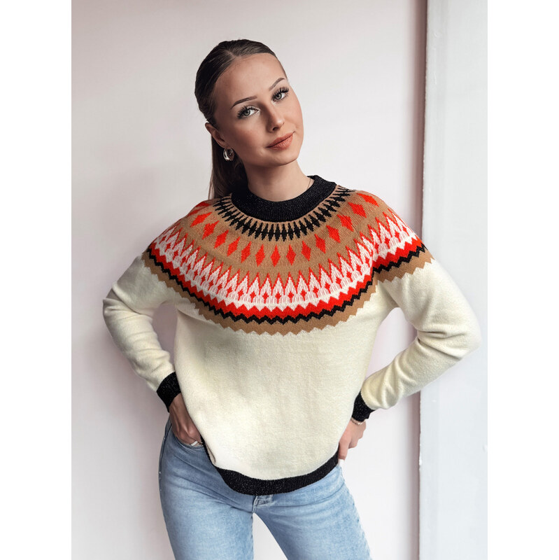 BASIC Smotanový sveter so vzorom RUBY GLOW MY2378 61532586