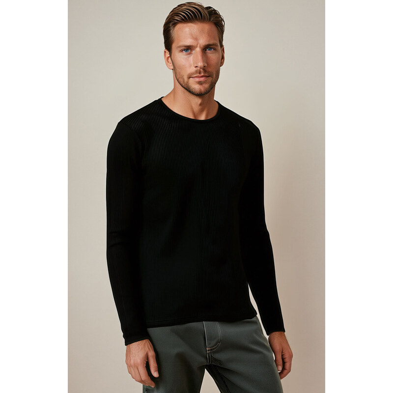 BASIC Čierny štýlový pánsky sveter WX2308 61532590