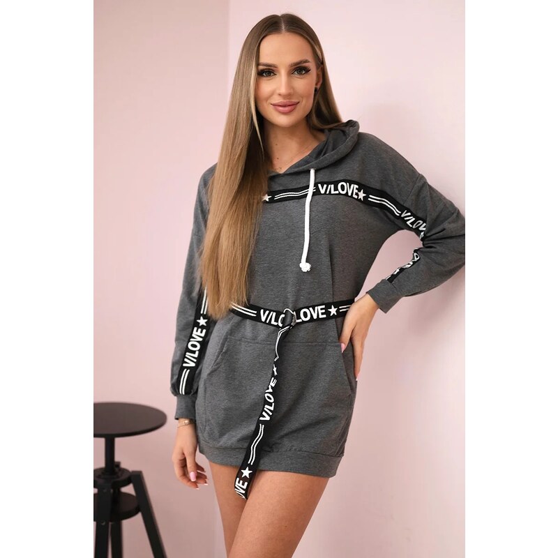 Kesi Dress decorated with a graphite slogan tape 64785223